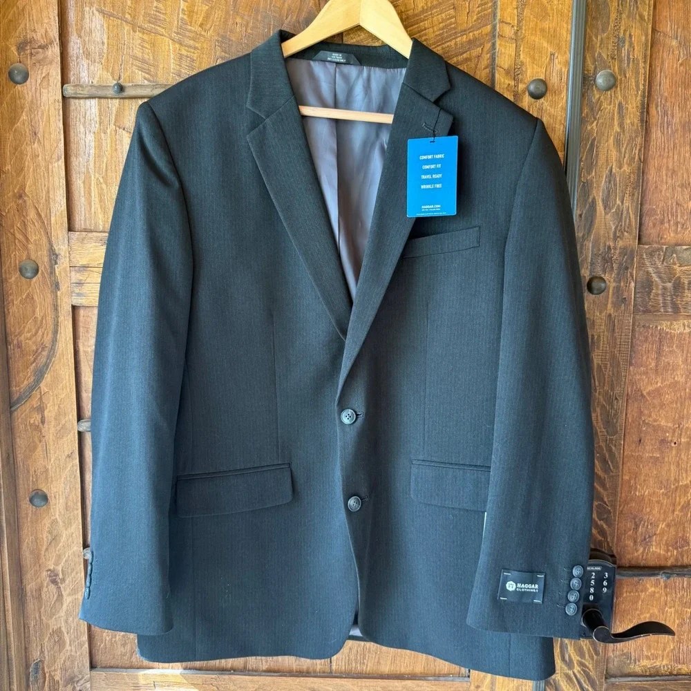 Haggar Suit Coat Mens 46 Long Charcoal Grey Tailored Travel Performance Jacket